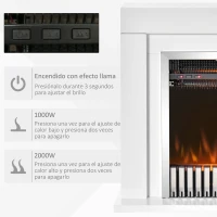 HOMCOM Chimenea Eléctrica 1000/2000W Chimenea Decorativa con Marco Llama Termostato Mando a Distancia Temporizador y Protección Sobrecalentamiento para 20-25 m² Blanco(m-4)