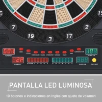 HOMCOM Diana Electrónica Digital hasta 8 Jugadores con 12 Dardos y 30 Puntas con Pantalla LED Puertas 27 Juegos Distintos y 202 Variantes 51x6,5x57 cm Negro(m-5)
