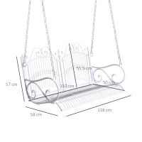 Outsunny Garden Bench Outdoor Metal 2-Seater Swing Chair Hanging Hammock Garden Furniture Balcony White - 118Lx 58W x 57H cm(m-3)