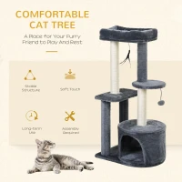 PawHut Cat Multi-Activity Tree Tower w/ Perch House Scratching Post Platform Play Ball Plush Covering Play Rest Relax Grey White(m-6)