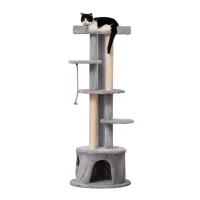 PawHut Cat Tree for Indoor Cats Kitten Tower Multi-level Activity Centre Pet Furniture with Scratching Post Condo Hanging Ropes Plush Perches Grey(m-11)