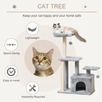 PawHut Cat Tree Tower for Indoor Cats 114cm Climbing Activity Centre Kitten with Sisal Scratching Post Perch Hanging Ball Condo Toy Light Grey(m-4)