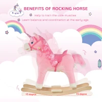 HOMCOM Kids Plush Rocking Horse Ride On Unicorn w/ Sound Moving Mouth Wagging Tail Children Rocker Toy Gift 3-6 Years Pink(m-6)
