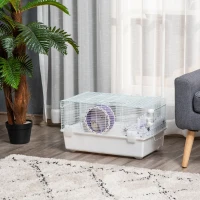 PawHut 2 Tier Hamster Cage, Gerbil Cage with Exercise Wheel, Water Bottle, Ladder, White(m-2)