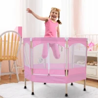 HOMCOM Cama Elástica para Niños de 3 Años Trampolín Infantil con Red de Seguridad para Interior Carga 80 kg 126x109x98 cm Rosa(m-2)