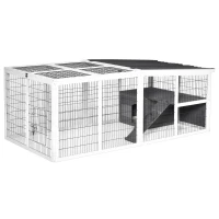 PawHut Rabbit Run Outdoor Rabbit Hutch Wooden Guinea Pig Cage with Openable Roof, Ramp, for 2-4 Rabbits, 200L x 100W x 75H cm - Grey(m-1)