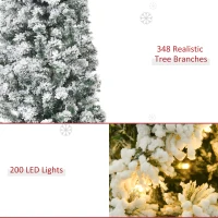 HOMCOM 5FT Prelit Artificial Snow Flocked Christmas Tree with Warm White LED Light, Holiday Home Xmas Decoration, Green White(m-7)