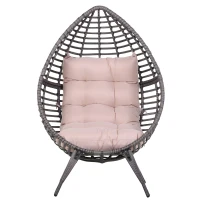 Outsunny Sillón de Ratán Balcón en Forma de Lágrima Sillón de Jardín con Cojín Acolchado de Algodón PP Estilo Moderno para Exterior e Interior Carga 160 kg 101x89x156 cm Gris y Beige(m-4)