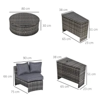 Outsunny 8 Pieces Outdoor PE Rattan Patio Sofa Set Half Round Conversation Furniture Set w/ Umbrella Hole and Two Stroage Functional Side Tables and Cushioned, Grey(m-3)