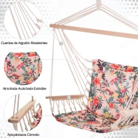 Outsunny Silla Colgante Estampado Floral Hamaca con Cojín Reposacabezas para Interior Exterior 100x106 cm Carga Máx. 100 kg(m-4)
