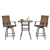 Outsunny Ensemble Salon de Jardin Bar 3 pièces 2 tabourets pivotants + 1 Table Bistro Plateau Verre trempé Acier textilène Marron(m-10)