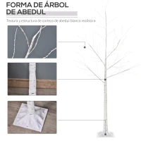Outsunny Árbol de Abedul 150 cm con 210 Luces LED en Blanco Cálido Ramas Flexibles y Base para Decoración 20x20x150 cm Blanco(m-4)