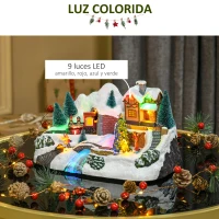 HOMCOM Pueblo Navideño Escena Navideña Iluminado con Luces LED Árbol de Navidad Música y Tren Móvil Decoración Navideña sobre Mesa 30x19x19,5 cm Multicolor(m-5)