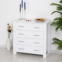 HOMCOM Chest Of 4 Drawers Storage Cabinet Bedroom Clothes w/Metal Handles Base Freestanding Unit Furnishing Living Room White(m-10)