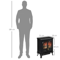 HOMCOM Electric Fireplace Stove Heater with LED Fire Flame Effect, Double Door, Freestanding & Portable with Overheat Protection, 1000W/2000W, Black(m-3)
