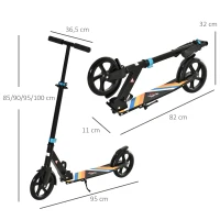 HOMCOM Trottinette Pliable Adulte Enfant à partir de 14 Ans béquille Frein à Friction arrière Hauteur Guidon réglable 4 niv. alu. métal Noir Multicolore(m-3)