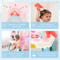 HOMCOM Coiffeuse Enfant avec Tabouret Design château de Princesse - Effets Lumineux et sonores - 12 Accessoires - ABS PP Multicolore(m-6)