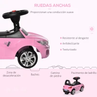 HOMCOM Coche Correpasillos para Niños de 18-36 Meses con Faros Música Bocina Volante Espacio de Almacenaje y Asa Rosa(m-7)
