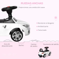 HOMCOM Coche Correpasillos para Niños de 18-36 Meses con Faros Música Bocina Volante Espacio de Almacenaje y Asa Blanco(m-7)