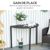 Outsunny Table de jardin demi cercle - table de balcon demi lune - dim. 100L x 50l x 74H cm résine tressée 4 fils imitation rotin noir(m-4)