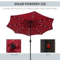 Outsunny 24 LED Solar Powered Parasol Umbrella-Wine Red(m-6)