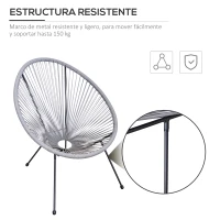Outsunny Conjunto de 2 Sillas de Jardín de Ratán Pack 2 Sillas Acapulco Forma Ovalada Interior Exterior 73x77x87 cm Gris(m-6)