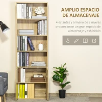 HOMCOM Estantería Librería Armario de Libros con 4 Compartimentos Abiertos y 2 Puertas para Salón Oficina 59x29x180 cm Natural(m-4)