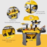 HOMCOM Etabli et Outils pour Enfants Jeu d'imitation 64 Accessoires Inclus Jaune et Gris(m-7)