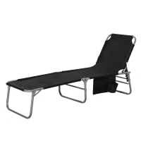 Outsunny Bain de soleil transat pliable dossier réglable multipositions pochette rangement intégrée acier époxy oxford noir(m-10)
