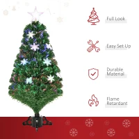 HOMCOM 3FT Prelit Artificial Christmas Tree Fiber Optic LED Light Holiday Home Xmas Decoration Tree with Foldable Feet, Green(m-4)