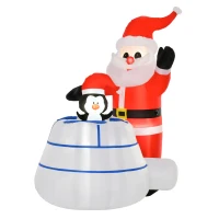 HOMCOM 5ft Christmas Inflatable Santa Claus and Penguin with Ice House Built-in LED Blow Up Decoration Outdoor, Xmas Decor for Holiday Party Garden(m-1)