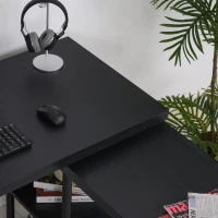 HOMCOM Mesa Escritorio en L Mesa para Oficina Giratoria 360 Grados Múltiples Formas con Estante en S de 2 Niveles Gran Espacio de Almacenaje 220x55x76 cm Negro(m-9)