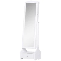 HOMCOM Espejo Joyero de Pie Armario de Joyería con Luces LED Cerradura Cajones Espejo y Mesa Interior Abatible para Comésticos 45x36x150cm(m-1)