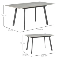 HOMCOM Mesa de Comedor Extensible Mesa de Cocina Rectangular para 4-6 Personas con Patas de Metal y Pies Ajustables 160x80x76 cm Gris(m-3)
