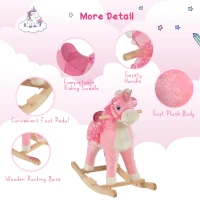 HOMCOM Kids Plush Rocking Horse Ride On Unicorn w/ Sound Moving Mouth Wagging Tail Children Rocker Toy Gift 3-6 Years Pink(m-4)