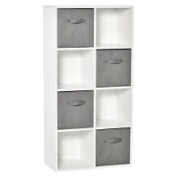 HOMCOM Estantería para Libros de 8 Cubos Librería Modular con 4 Cajones Extraíbles de Tela no Tejida para Oficina Estudio Dormitorio 61,5x30x121,6 cm Blanco y Gris(m-1)