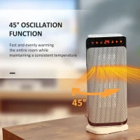 HOMCOM 2000W Electric Heater, PTC Ceramic Portable Fan Heater with Overheating & Tip-Over Protection, 8H Timer, 45° Oscillating Heater for Home, Office, Study, Bedroom(m-7)