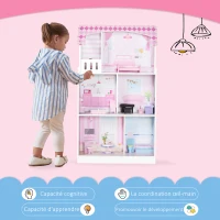 HOMCOM Cuisine Bois Jeu d'imitation - Maison de poupée Cuisine Enfant 2 en 1 - Nombreux Accessoires & rangements Inclus - MDF pin Rose Blanc(m-4)