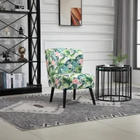 HOMCOM Butaca de Salón Sillón Induvidual Asiento Acolchado Tacto Aterciopelado y Patas de Madera 58x69x78cm Estampado Flamencos(m-2)