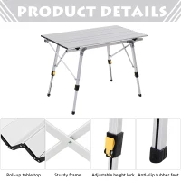 Outsunny 3FT Folding Aluminium Picnic Table Portable Camping BBQ Table Roll Up Top  with Carrying Bag(m-7)