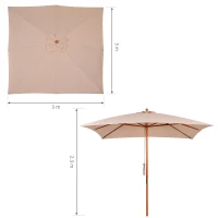 Outsunny Parasol para Jardín Patio Sombrilla Cuadrada de Ángulo Ajustable Ventilación Diseño Moderno con 8 Varillas de Bambú Madera Tela Poliéster 3x3m Beige(m-3)