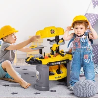 HOMCOM Etabli et Outils pour Enfants Jeu d'imitation 64 Accessoires Inclus Jaune et Gris(m-2)