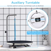 PawHut Round Pet Grooming Table Rotatable Dog Drying Table Adjustable Arm Stainless Steel Frame Safety Leash Φ55 cm Black(m-7)