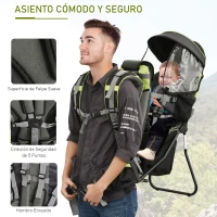 HOMCOM Portador de Bebés con Techo Impermeable Base de Soporte y Múltiples Bolsillos para 6-36 Meses 38x77x87,5 cm Verde(m-4)