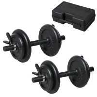 HOMCOM 18kg Steel Dumbbell Set of 2 with Carry Case Adjustable for Body Building Exercise Home Gym Office Black(m-11)