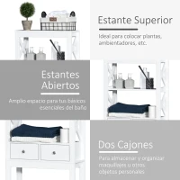 kleankin Estantería para Baño sobre Inodoro WC Lavadora Mueble con 3 Estantes y 2 Cajones con Dispositivo Antivuelco 60x20x165 cm Blanco(m-6)