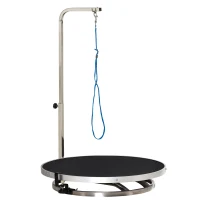 PawHut Round Pet Grooming Table Rotatable Dog Drying Table Adjustable Arm Stainless Steel Frame Safety Leash Φ55 cm Black(m-11)
