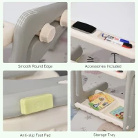 HOMCOM 2-In-1 Kids Table and Chair Set Drawing Board Writing Study Desk with Whiteboard Pens Eraser Storage Tray for Boys Girls Age 1-3(m-9)