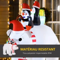HOMCOM Ours Polaire Gonflable de Noël avec Lumières LED 206cm Décoration Gonflable de Noël Imperméable avec 2 Pingouins(m-5)