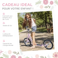 HOMCOM Trottinette patinette Grandes Roues pneumatiques Ø 41 cm avec pegs Rose(m-7)